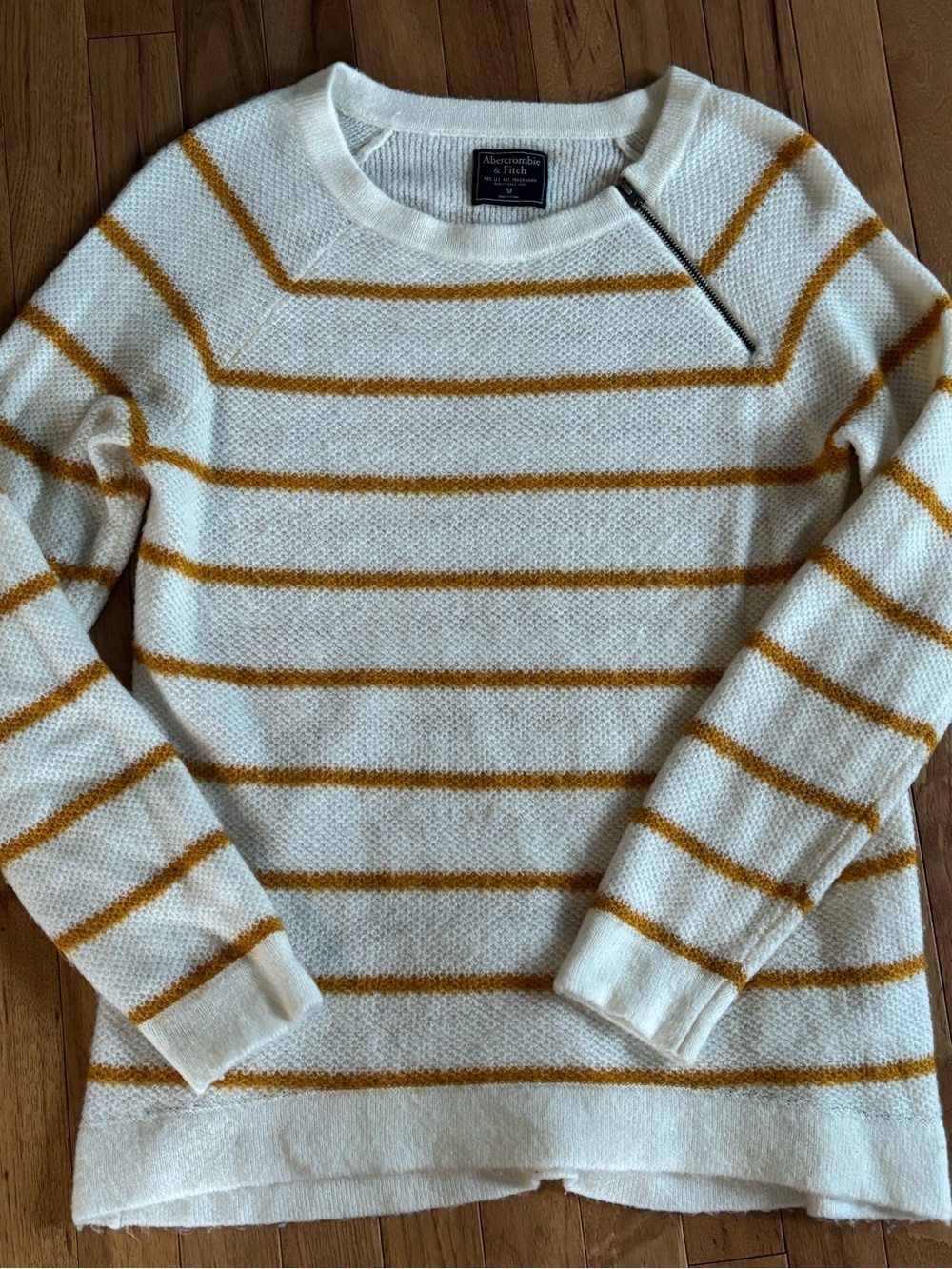 Abercrombie & Fitch Cream and Mustard Striped Crewneck Sweater